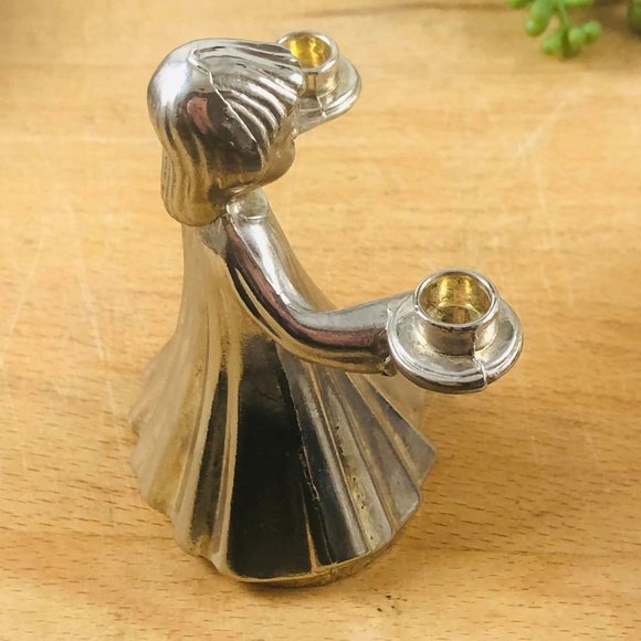 Silver Plate Italy Angel Candle Holder holds 2 Small Candles Over 3 Inches - Picture 5 of 6
